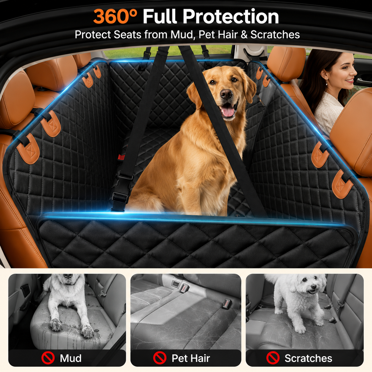 YVDKL pet dog car seat cover, 100% waterproof, hammock style design, 600D high-strength scratch resistant anti slip durable soft backrest, suitable for cars and SUVs