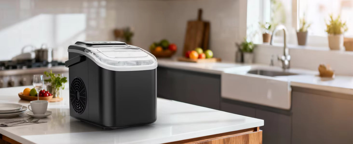 Countertop Ice Maker Machine with Handle, 26 lbs/24H, 8 Cubes in 6 Mins, Auto-Cleaning Portable Ice Maker Machine for Home RV