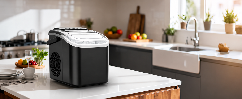 Countertop Ice Maker Machine with Handle, 26 lbs/24H, 8 Cubes in 6 Mins, Auto-Cleaning Portable Ice Maker Machine for Home RV