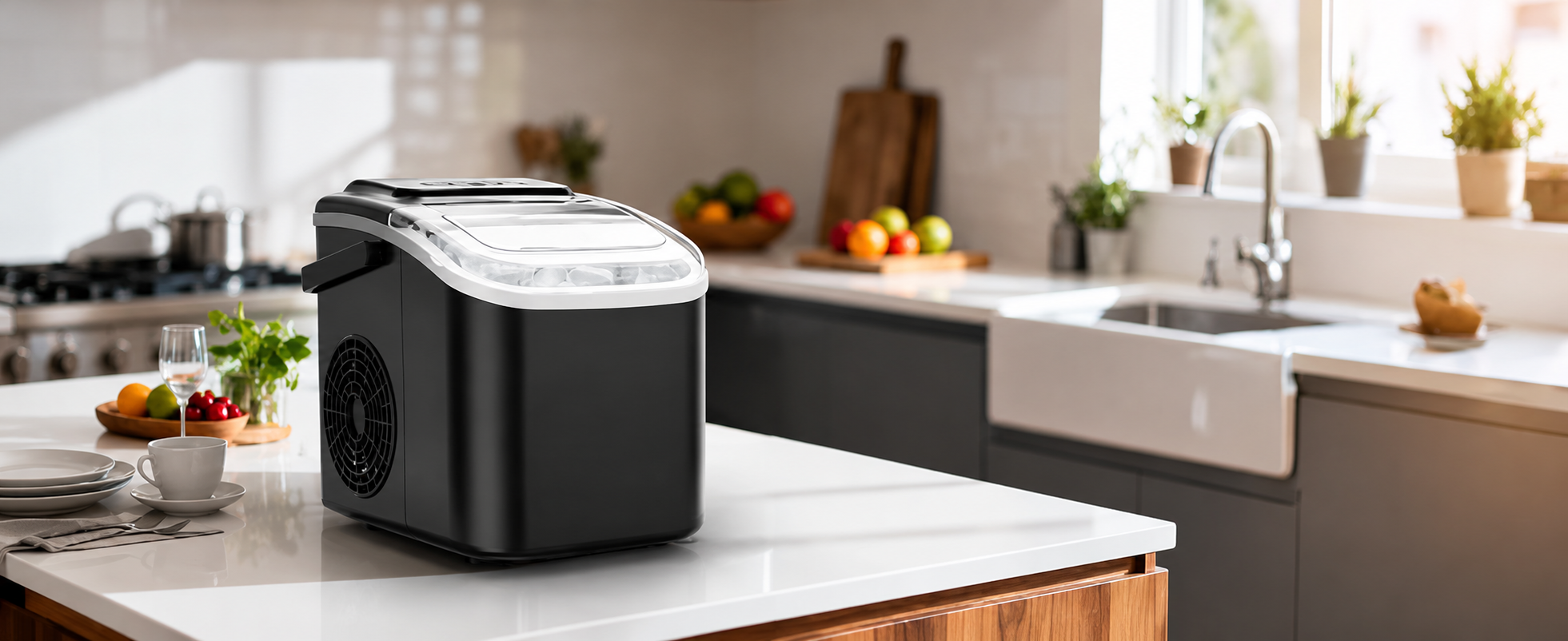Countertop Ice Maker Machine with Handle, 26 lbs/24H, 8 Cubes in 6 Mins, Auto-Cleaning Portable Ice Maker Machine for Home RV