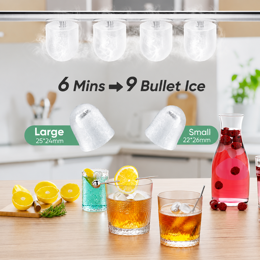 Portable Countertop Ice Maker, 26lbs/24H, 9 Cubes in 6 Mins, Self-Cleaning, Quiet for Home Kitchen RV Camping, short title baniye deo
